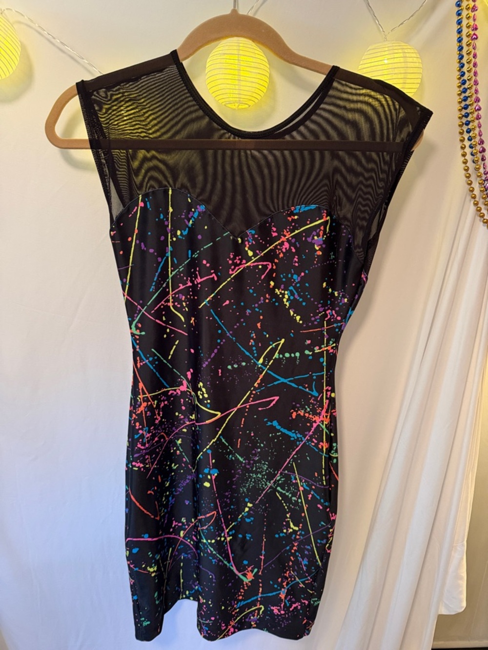 American Apparel Black Mini Dress with Neon Paint-Splatter